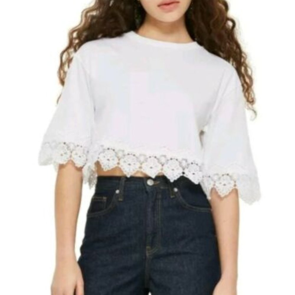 topshop cotton lace trim crop tee~4